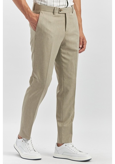 İmza Bej Kendinden Desenli Bez Ayağı Slim Fit Classic Pantolon 1003240165 Bej