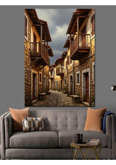 Ahşap Tablo Dar Sokak Taş Evler