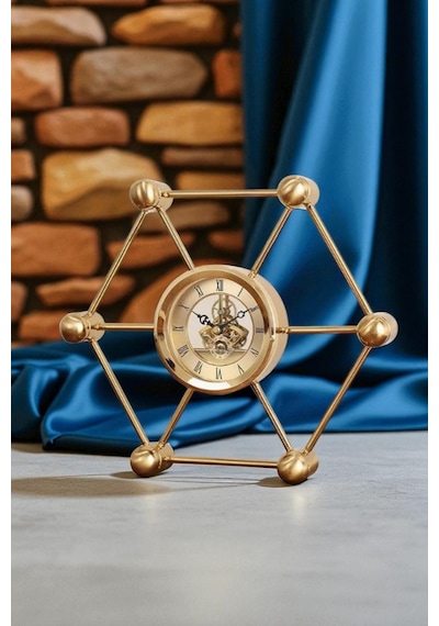 Chacha Home Luxury Altıgen Model Space Geometrik Sanat Masa Saati Lüks Dekoratif Hediyelik Obje 27x24x5 Cm Gold