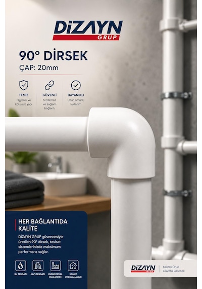 Dizayn Pprc 90 Derece Dirsek 20 Mm 100 Adet Pn25 Temiz Su Tesisat Boru Ek Parçası