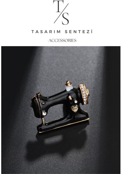 Broş Metal Rozet Dikiş Makinesi Taşlı Terzi Nakış Dikim Siyah Yaka Kıyafet Şapka Takı Aksesuar Diğer