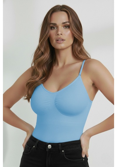 Mistirik Mamey Örme Kumaş Yapılı Toparlayıcı Çıtçıtlı Bluz Buz Mavi Renk7