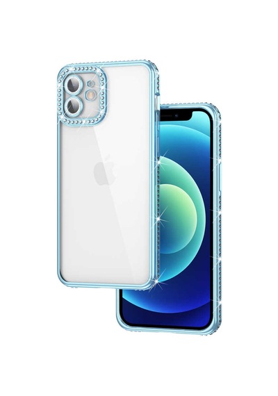 Apple Uyumlu iPhone 11 Uyumlu Kamera Korumalı Taşlı Zore Mina Kılıf-mavi Mavi -
