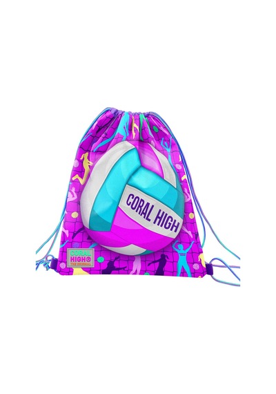 Coral High Kids Pembe Mor Voleybol Desenli İpli Büzgülü Sırt Çantası 12649 Pembe - Beyaz