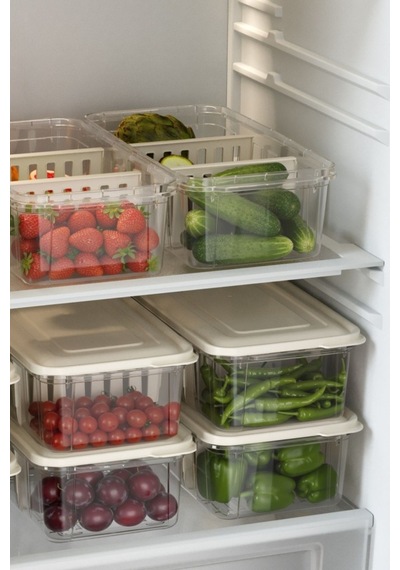 Flora 3 Bölmeli Kapaklı Organizer 6 Litre, Büyük Boy Sebze Meyve Düzenleyici Buzdolabı Saklama Kabı Beyaz