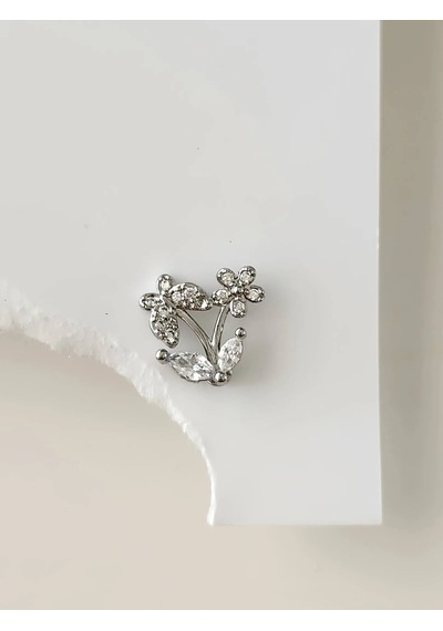 Kelebek Çiçek Model Kıkırdak Piercing Tragus Helix Gümüş Renk Küpe Gümüş