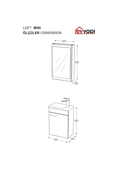 Biani Fix Loft Mini 42 Cm Banyo Dolabı,Seramik Lavabolu, Aynalı,Lavabo Dahil,Mdf,Mat Gri Biani Fix Loft Mini 42 Cm Banyo Dolabı,Seramik Lavabolu, Aynalı,Lavabo Dahil,Mdf,Mat Gri
