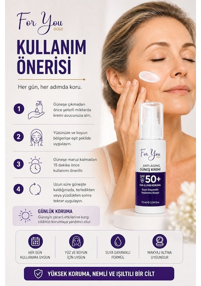 Anti-aging Yaşlanma & Leke Karşıtı Spf50 Yüz Ve Vücut Güneş Kremi 100 Ml