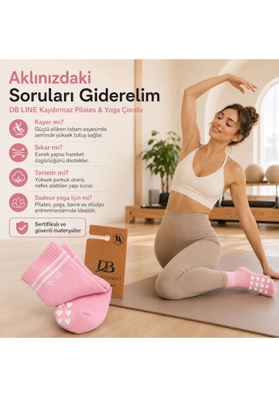 Genel Db Lıne Kaydırmaz Yoga Pilates Çorabı 4'lü Pamuklu Silikon Taban, Barre S Pembe / 36-40 / 4 Adet