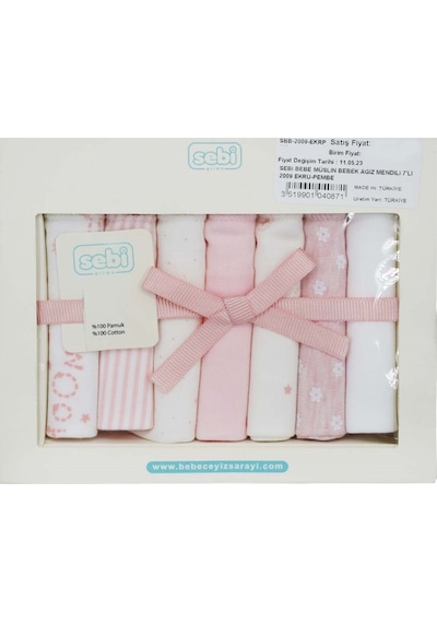 Sebi Bebe Müslin Bebek Ağız Mendili 7'li 2009 Ekru-pembe