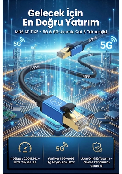 M111xf 15 Metre Cat8 Kablo/40gbps Hiz-26 Awg/s-ftp-2000mhz/15 M Cat8 Ethernet Kablosu 15 Metre