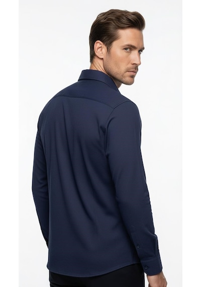Plus Scorpion Erkek Beyaz Klasik Gömlek Slim Fit, Düz Model, Şık Ofis & Günlük Kombin Lacivert