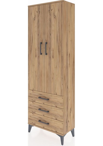 Arges Dolap Tek Raflı 3 Çekmeceli Tek Askılı 60x30x182 Çam-çam Çam
