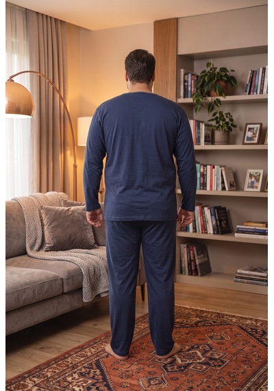 Seboteks İnterlok Kumaş Önden Düğmeli Uzun Kollu Büyük Beden Erkek Pijama Takımı 8586 Lacivert Seboteks İnterlok Kumaş Önden Düğmeli Uzun Kollu Büyük Beden Erkek Pijama Takımı 8586 Lacivert