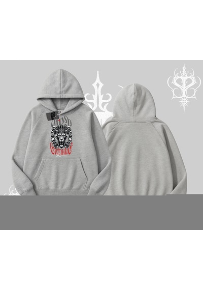 Kapşonlu Sweatshirt Crowned Lion Rock Authority Myth Gri