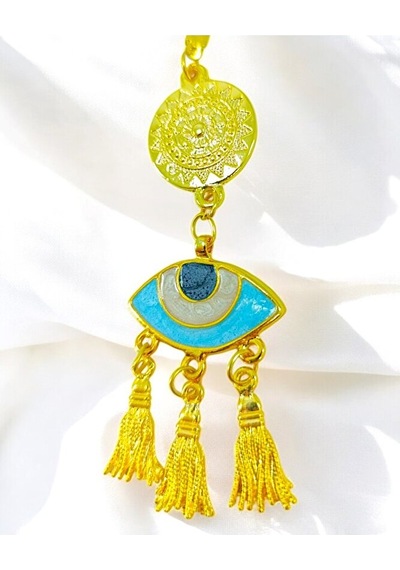 Metal Lotus Çiçeği Detaylı Göz Figürü Araba Dikiz Ayna Süsü/ Püsk