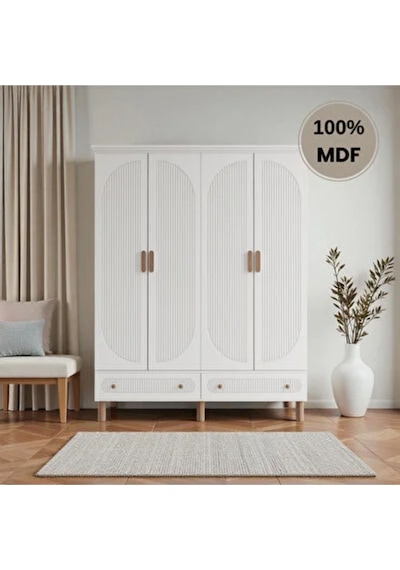 Comiet Sally 4 Kapaklı Çekmeceli Mdf Gardırop Beyaz Comiet Sally 4 Kapaklı Çekmeceli Mdf Gardırop Beyaz