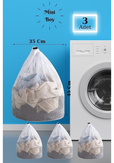 Lbag 3 Adet Çamaşır Yıkama Filesi İpli 35x45 Cm Çorap Perde Filesi Diğer