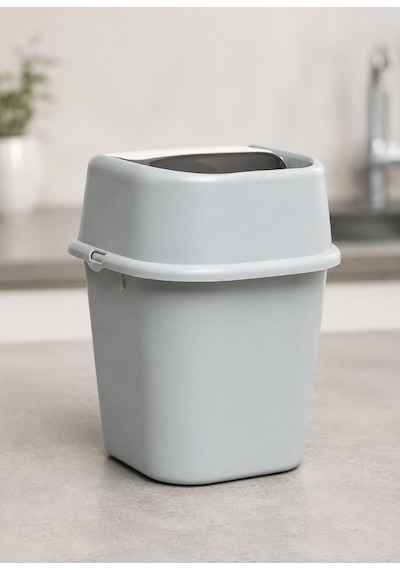 Gri Çöp Yut Tezgah Üstü Çöp Kovası 3 L - Inox Ve Gri Mutfak Uyumlu Mini Sallanır Kapak Çöp Kutusu