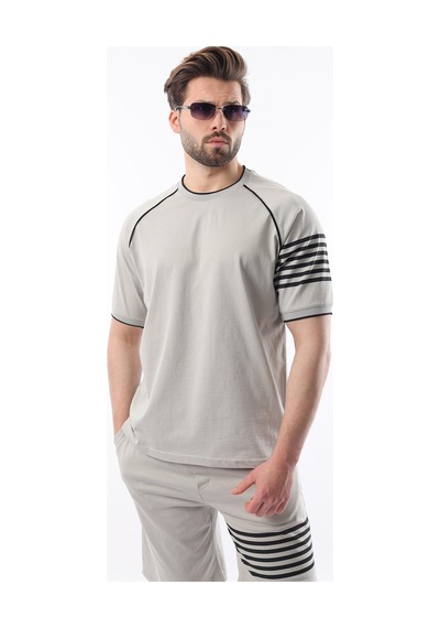 Madmext Boyalı Gri Baskılı Reglan Kol Erkek Şort T-shirt Takımı E7306