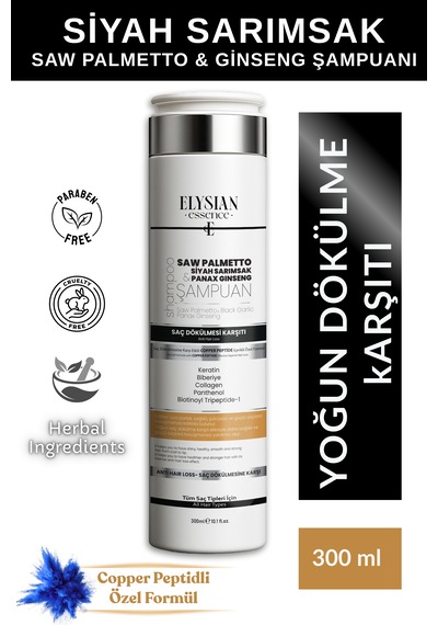 Elysian Essence Saw Palmetto & Siyah Sarımsak & Panax Ginseng Şampuanı Copper Peptidli Saç Dökülmesine Karşı Bakım 300 Ml Tüm Saç Tipleri