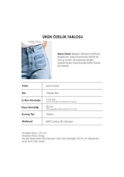 Itsbasic Kadın Snow Kot 4s6-32 Mom Fit Önden Cepli Denim Şort