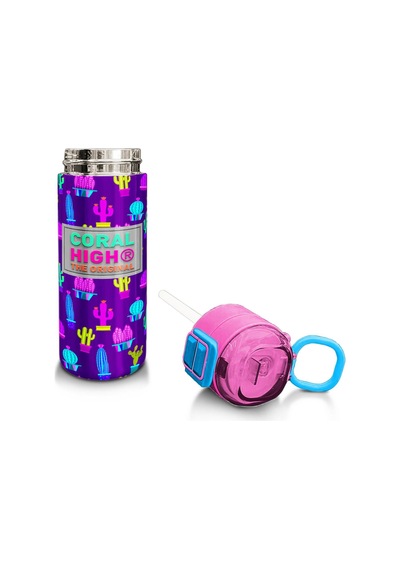 Coral High Kids Mor Pembe Kaktüs Desenli Pipetli Ve Direkt İçim Çelik Termos 500 Ml 31899 Pembe