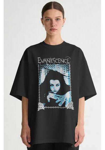 Sevbano Evanescence Rock Metal Müzik Grubu Baskılı Unisex Oversize Premiu Siyah