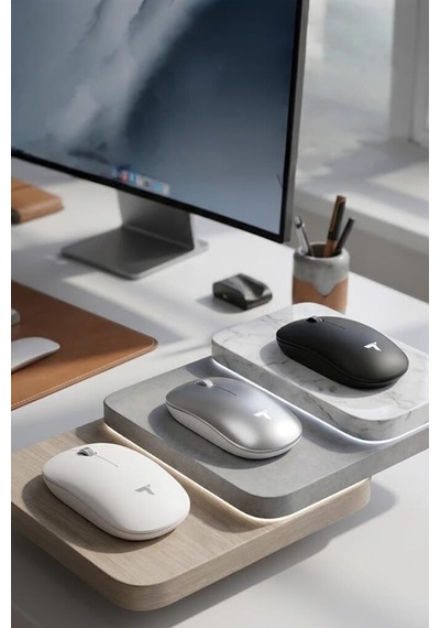 Delux Serisi Tablet Çalışma Bilgisayar Mouse Çift Modlu Sessiz Kablosuz Fare Tm19 Beyaz