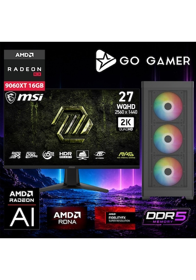 Go Gamer AE407D R7-7700 64 GB 2 TB SSD RX9060XT 16 GB 27" Free Dos Oem Paket Masaüstü Oyuncu Bilgisayarı