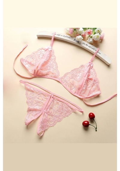 Ang Butik Kadın Pembe Dantelli Sütyen Külot Takımı