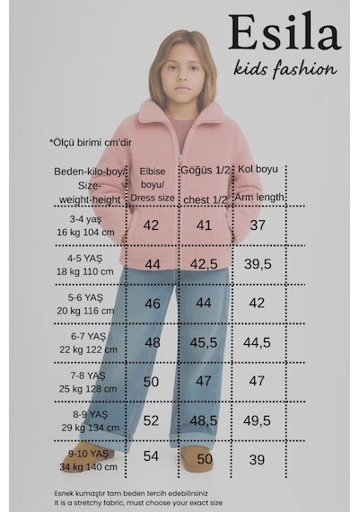 Esila Kids Kız Çocuk Peluş Ceket Fermuarlı Uzun Kollu 4-10 Yaş Pembe