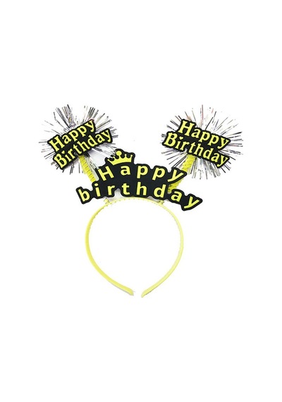 Happy Birthday Püsküllü Neon Sarı Renk Doğum Günü Tacı 22X19 Cm