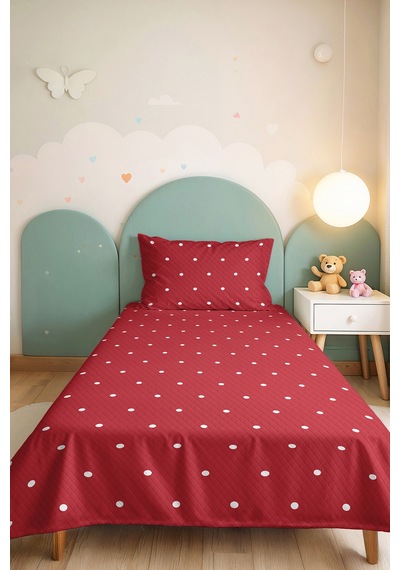 Puantiyeli Kırmızı Genç Odası Tek Kişilik Pike Takımı - Geometrik 160x220 Cm Kapitone Yatak Örtüsü Çok Renkli