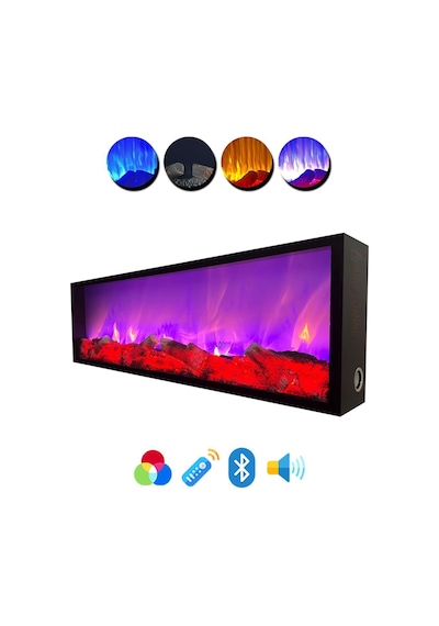 Arif Şömine Dekoratif Elektrikli Yapay Şömine - 160x40x15 Cm - Kumandalı, Bluetooth Özellikli