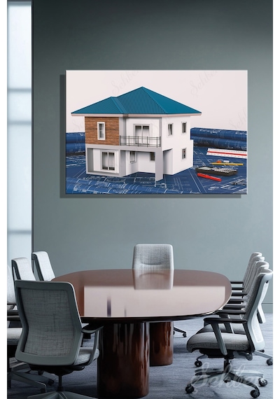 Yatay Tekli Kanvas Tablo Modern Emlak Ofisi İnşaat Gyo Mimarlık Müstakil Ev 3d Render 2226