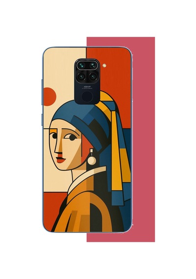 Redmi Note 9 Uyumlu İnci Küpeli Kızın Modern Yorumu Baskılı Silikon Kılıf Renkli