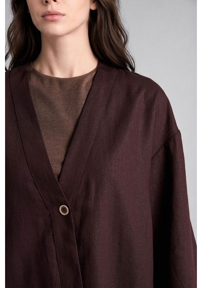 Defacto Regular Fıt V Yaka Keten Kimono H3219ax26aubn340 Kahve-bn340