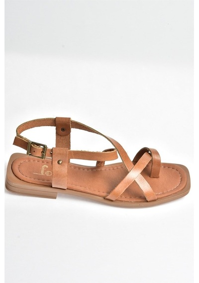 Fox Shoes Taba Hakiki Deri Parmak Arası Kadın Sandalet M291841203