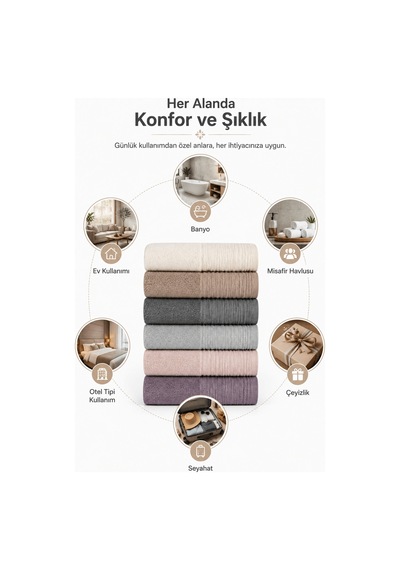 6 Lı El Yüz Renkli Havlu Seti %100 Pamuklu 50x90 Cm Velora Koleksiyon Mürdüm
