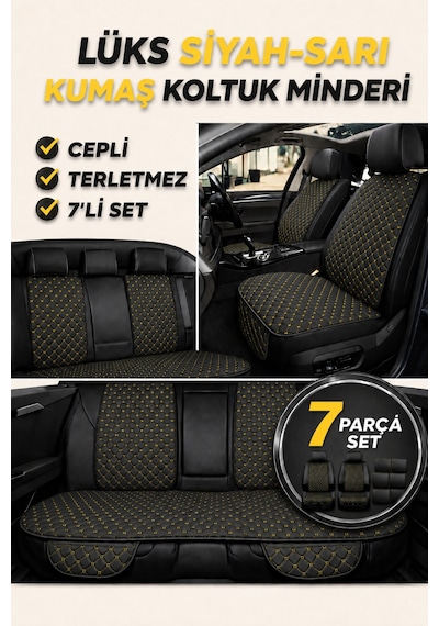 Volkswagen Beetle / Kaplumbağa 1938 2003+ Üniversal 7 Parça Kapitone Kumaş Koltuk Minderi Siyah Sarı
