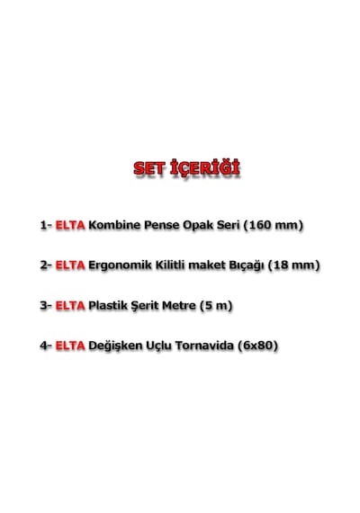 Elta Hobby Set 4 Parça Opak Pense 160mm Maket Bıçağı Şerit Metre Tornavida