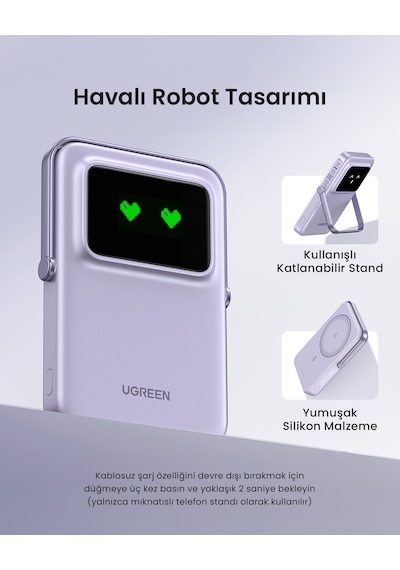 Ugreen Uno Magsafe Wireless 5.000 Mah 20w Hızlı Şarj Powerbank, Mor, 35606 Mor