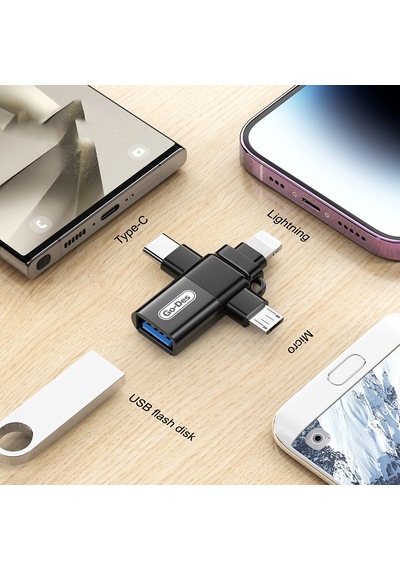 Go Des Gd-ct196 4in1 Type-c+lightning+micro+usb3.0 Otg Dönüştürücü Adaptör Siyah