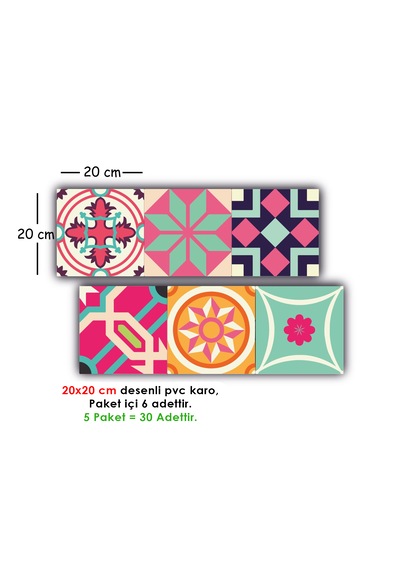 Kendinden Yapışkanlı Pembe Desenli Pvc Karo 20x20 Cm 5 Li Paket