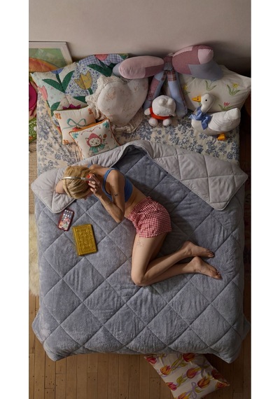 Pamuklu Lüks Çift Taraflı Çift Kişilik Yorgan 195x215cm Gri