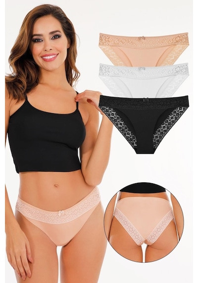 Sensu Kadın Lazer Kesim Dantelli Slip Külot 3'lü Paket Set - Kts3101 Model-1 Yeşil