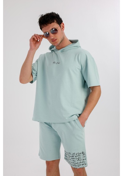 Oceano Kapüşonlu Sweatshirt & Şort Takım - Açık Yeşil Yeşil