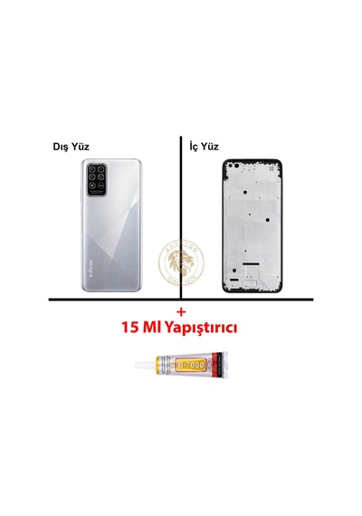 Infinix Note 8 Gümüş Uyumlu Lensli Orta Kasa + B7000 Yapıştırıcı Full Kasa Kapak Gövde Housing Diğer