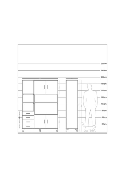 Hyperion Dolap 8 Raflı 4 Çekmeceli 4 Kapaklı 132x44x195 Çam-ç... Çam